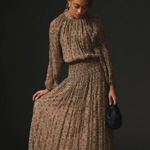 Anthropologie Let Me Be Smocked Mock-Neck Dress size XS